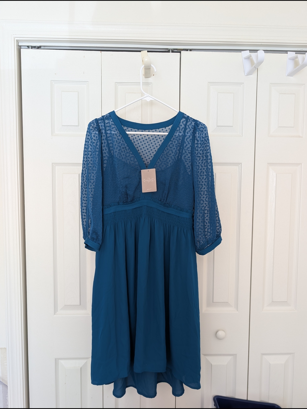 Anthropologie Teal Blue V-Neck Midi Dress